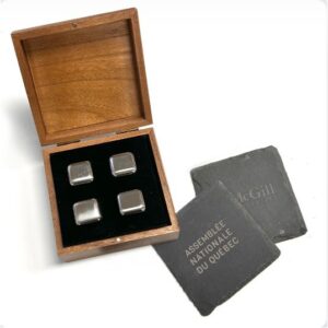 Slate Coaster And Ice Cube In Wooden Box