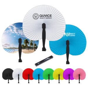 Custom Disposable Full Color Round Folding Hand Paper Fan With Plastic Handle