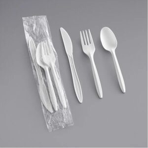 White Plastic Fork, Spoon, & Knife Set