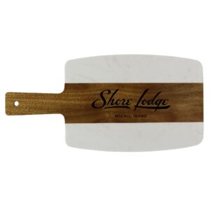 7.5" x 15" Natural Acacia Wood & White Marble Cutting Board