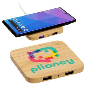Panda Bamboo 15W Wireless Charger with Dual USB Ports