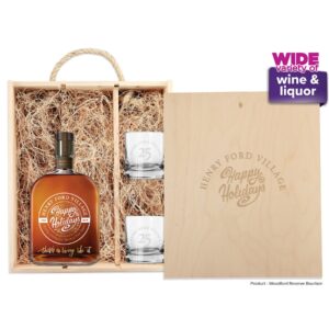 Laser-Engraved Triple Wood Box w/Custom Etched Liquor Bottle + Glasses