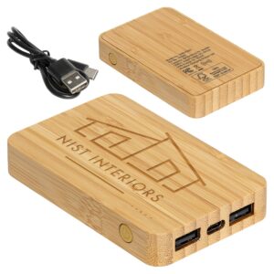 Bamboo 5000mAh Dual Port Power Bank with Wireless Charger