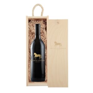 Laser-Engraved Wood Box w/Custom Etched Red Wine Bottle